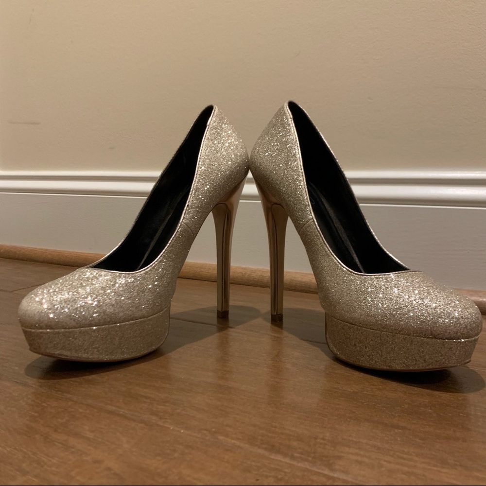 ALDO silver glitter platform pumps